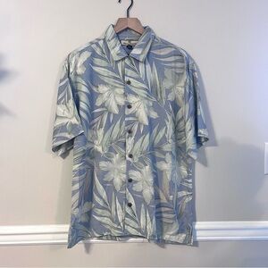 Tommy Bahama Men’s Silk Button Down Floral Shirt Size M Palm Leaf Blue Casual